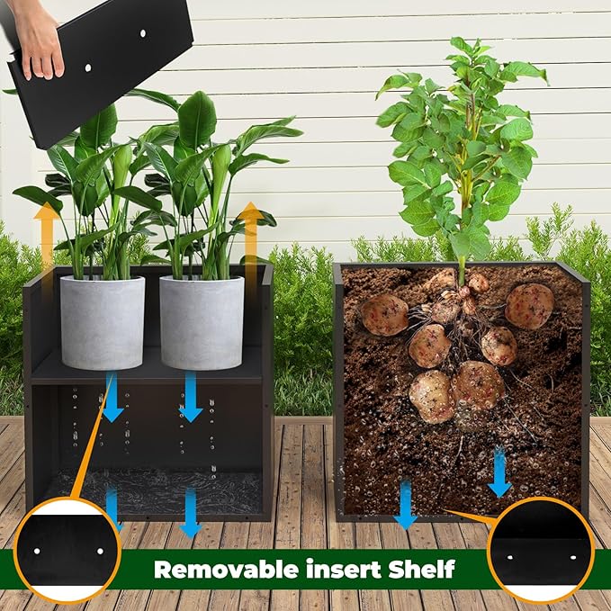 Galvanized Steel Metallic Heavy Planter for Outdoor Plants Metal Outdoor Planter Spliced Flower Box with Partitions for Outside,Indoor,Garden (Black, 30 * 12 * 24)-Ruum Studio Home