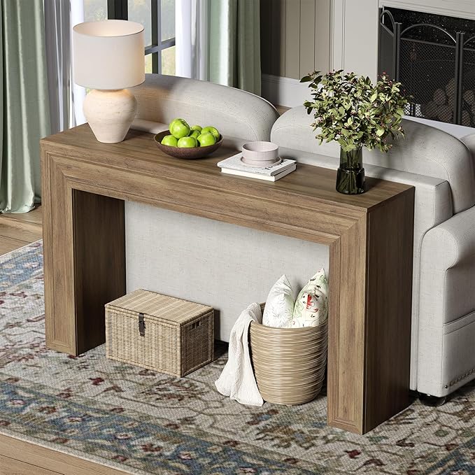 Rresyet 55 Inch Long Console Table, Sofa Table Behind Sofa, Wooden Entryway Table, Farmhouse Entryway Table for Entry, Hallway, Living Room (Wood)-Ruum Studio Home