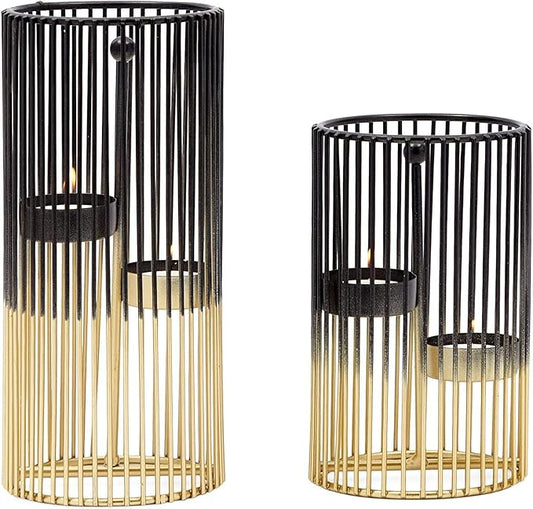 Juvale Set of 2 Black and Gold Geometric Candle Holders for Modern Table Decor (2 Sizes) - Black and Gold Candle Holder Set for Table Centerpieces-Ruum Studio Home