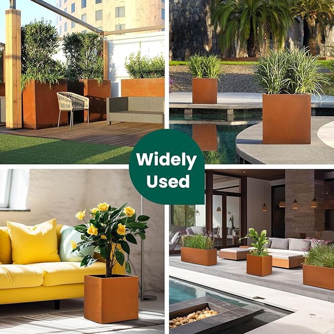 Corten Steel Planter Box Metal Outdoor Large Rectangular Rustic Durable Antique Detached for Commercial Residential Patio Deck and Backyard 17" x 17" x 18"-Ruum Studio Home