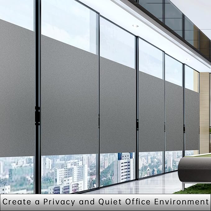 Frosted Glass Window Privacy Film Decorative, Bathroom Privacy Film for Glass Windows Cover, Static Cling, Removable, Reusable, Anti-UV, Anti-Glare, Heat Blocking,Gray,45.2X196.9Inch-Ruum Studio Home