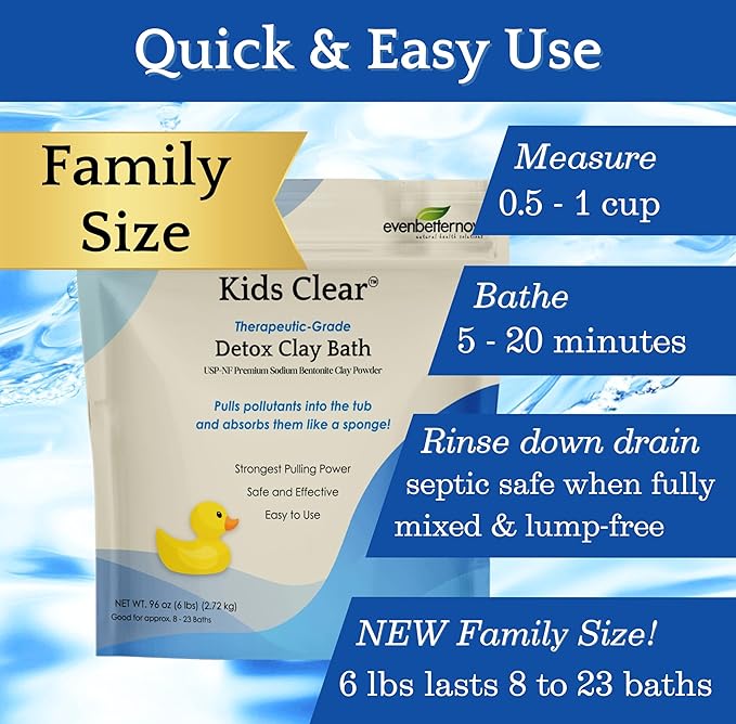 Kids Clear Detox Clay Bath, 100% Pure Sodium Bentonite - Cleansing and Purifying, by -Evenbetternow LLC – 6 lb (96 oz) Family Value Size-Ruum Studio Home