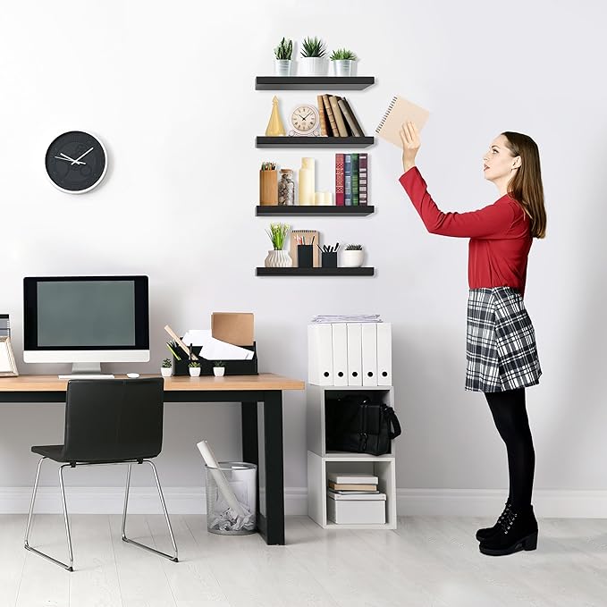 Sorbus Floating Shelves for Wall, Bathroom Shelves Wall Mounted for Kitchen, Bedroom, Living Room, Bathroom Storage, Over Toilet, Hanging Book Shelf for Wall Home Decor (Black, 4 Pack)-Ruum Studio Home