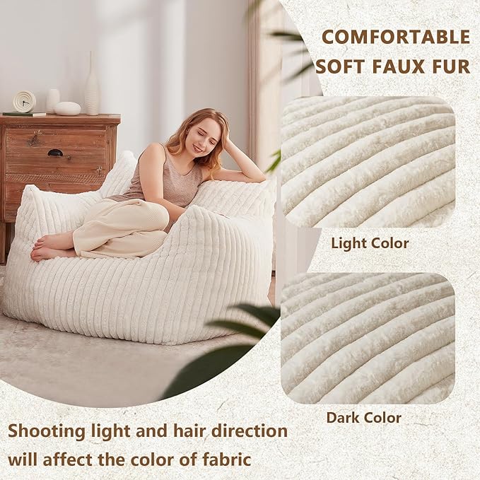 Giant Bean Bag Chairs for Adults Teens, Large Bean Bag Sofa Chairs with Filling Comfy Fuzzy BeanBag Chair with Armrests for Bedroom Living Room Reading-Ruum Studio Home
