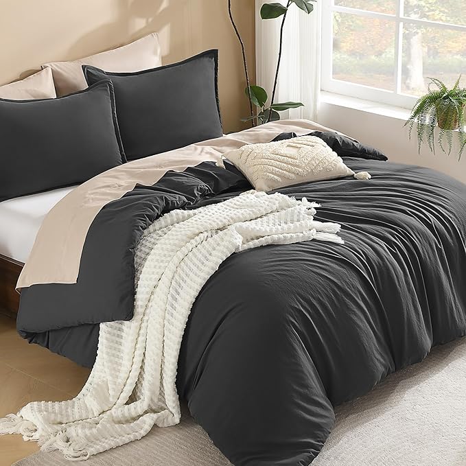 Litanika Grey Comforter Full Set, Dark Gray Lightweight Plain Bedding Comforters Sets, All Season Fluffy Bed Set (79x90In Comforter & 2 Pillowcases)-Ruum Studio Home