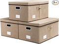 PRANDOM Storage Bins with Lids [3-Pack] Jute Fabric Foldable Storage Boxes Organizer Containers Baskets Cube with Cover for Home Bedroom Closet Office Nursery khaki（23.4X15.9X11.5-Ruum Studio Home