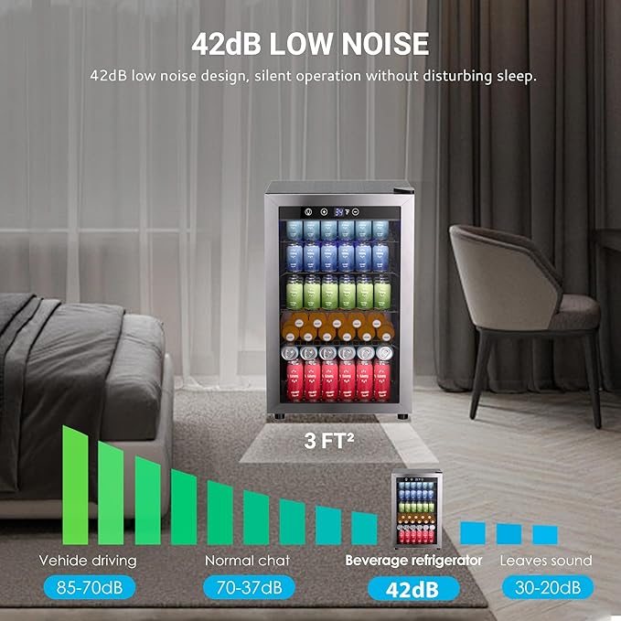EUHOMY 4.5 Cu.ft Beverage Refrigerator and Cooler, 145 Can Mini fridge with Glass Door for Soda Beer Wine, Small Drink Dispenser with Digital Adjustable Thermostat for Home Office Bar-Ruum Studio Home