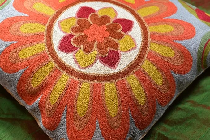 Soft Turquoise Hand Embroidered Floral Pillow Cover Flower Pillows Loral Outdoor Pillowcase Suzani Cushions Flower Chair Cushion Hand Embroidered Wool Size 18x18-Ruum Studio Home
