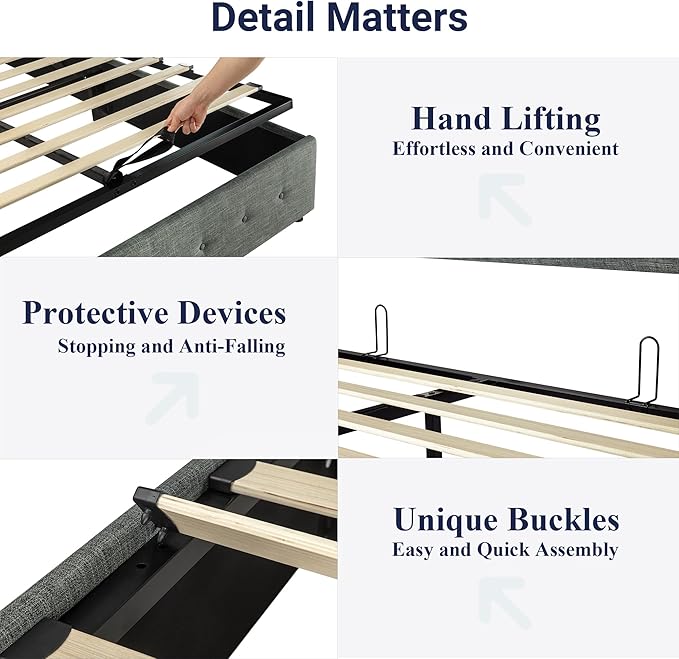 Allewie King Size Lift Up Storage Bed, Button Tufted Headboard with Wingback, Hydraulic Support, No Box Spring Needed, Dark Grey-Ruum Studio Home