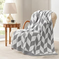 Snuggle Sac Chevron Throw Blanket for Couch, Reversible Super Soft Warm Blankets Cozy Knit Fuzzy Plush Lightweight Throws for Sofa, Bed, Camping,Grey,50x60 inches-Ruum Studio Home