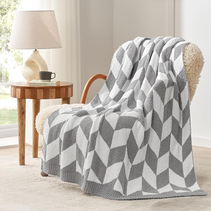 Snuggle Sac Chevron Throw Blanket for Couch, Reversible Super Soft Warm Blankets Cozy Knit Fuzzy Plush Lightweight Throws for Sofa, Bed, Camping,Grey,50x60 inches-Ruum Studio Home