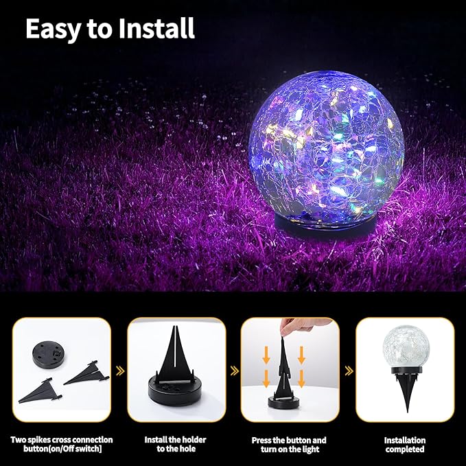 Solar Globe Lights Outdoor Waterproof-Solar Balls for Garden-Cracked Glass Ball Lights Outdoor-Solar Orbs for Outside-Decorations for Patio and Yard Lawn Backyard Decor-Ruum Studio Home