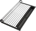 Roll Up Dish Drying Rack, Expandable (12.8"-23.8" D x 12.8" W) Stainless Steel Portable Over The Sink Dish Drainer for Kitchen Sink Counter, Foldable Sink Cover with Removable Utensil Holder-Ruum Studio Home