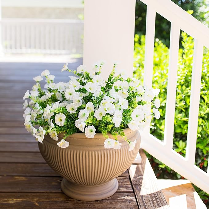 Artificial Flowers for Outdoors Fake Plants Outside Decoration, 12 Bundles Silk White Morning Glory UV Resistant Look Real Faux Flowers for Planter Front Door Porch Patio Yard Gardens Balcony-Ruum Studio Home