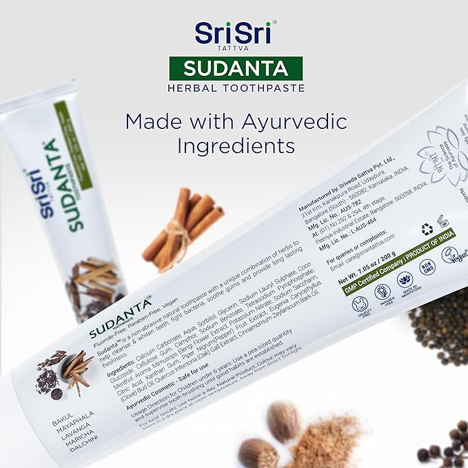Sri Sri Tattva Sudanta Charcoal Toothpaste Gel – SLS, Fluoride Free Herbal Toothpaste with Neem & Ayurvedic Herbs – Natural Teeth Whitening, Fresh Breath, Oral & Gum Health – 100g Tube (Pack of 2)-Ruum Studio Home