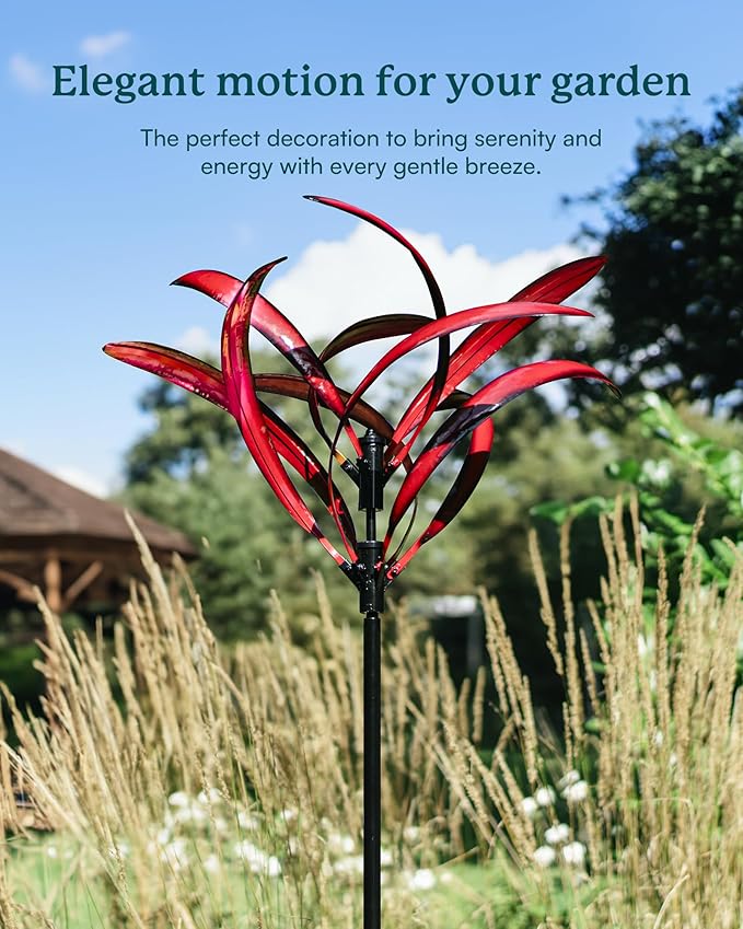 82 inch Wind Spinners Outdoor - Extra Large Metal Wind Sculptures & Spinner with Stake, Big Clearance Windmills for The Yard and Garden, Tall Yard Art Decor-Burgundy Red-Ruum Studio Home