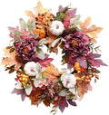 20Inch Fall Wreaths for Front Door,Fall Wreath,Fall Decorations for Home,Autumn Wreaths with White Pumpkins Peony Pine Cones, Fall Door Wreath for Thanksgiving Halloween Indoor Outdoor Decor-Ruum Studio Home