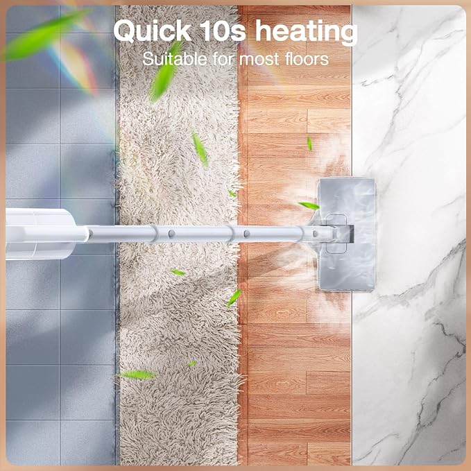 ScrubWiz Steam Mop Cleaner with Detachable Handheld Steamer, 10-in-1 Multi Accessories, Washable Microfiber Pads, 350ml and 2 Adjustable Level for Cleaning Floor, Carpet, Tile, and Grout, Light White-Ruum Studio Home