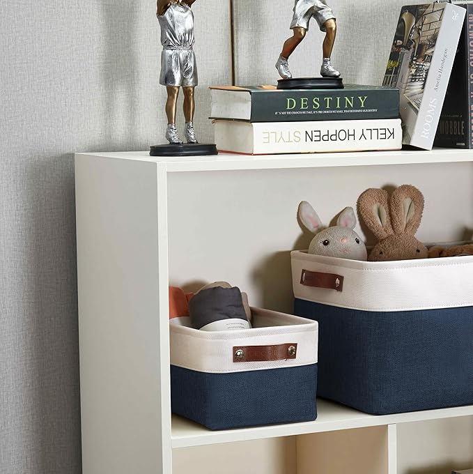 DECOMOMO Small Storage Basket, Closet Storage Bins, Baskets for Organizing Shelves (Navy Blue & White, Small - 6 Pack)-Ruum Studio Home