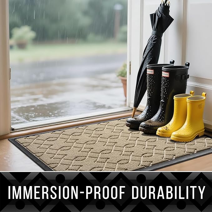 Yimobra Front Door Mat Outdoor Indoor 29.5x17, All-Season, All-Weather, Heavy Duty Welcome Door Mats Outside Entrance, Non Slip Porch Patio Entrance Mat, Light Beige-Ruum Studio Home