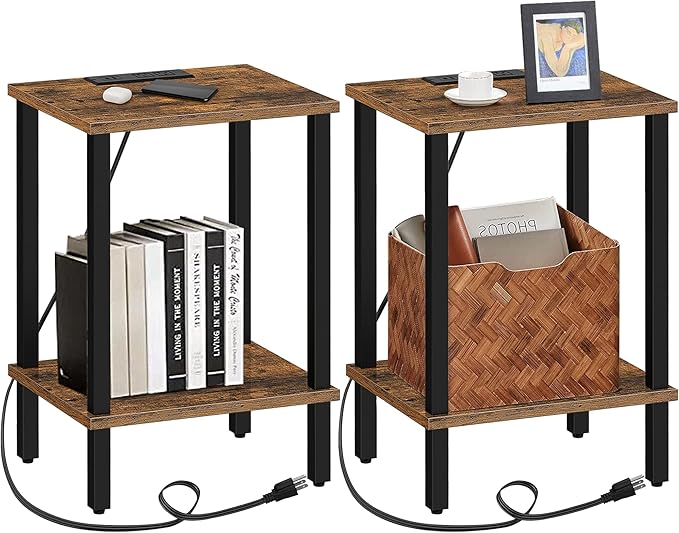 TUTOTAK End Table with Charging Station, Side Table with USB Ports and Outlets, Nightstand, 2-Tier Storage Shelf, Sofa Table for Small Space, 1 Package（2PCS） TB01BB041-Ruum Studio Home