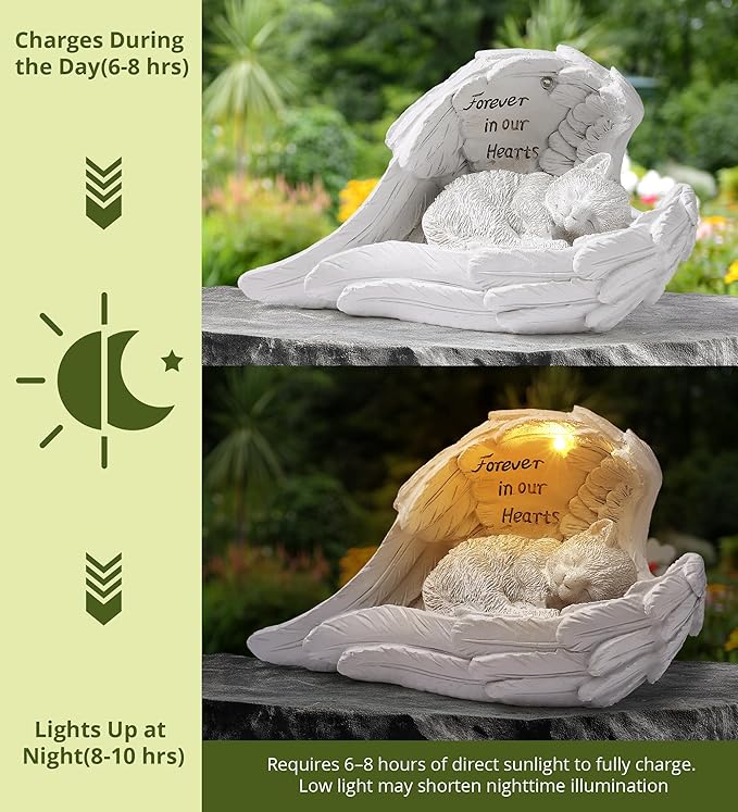 Pet Cat Solar Garden Memorial Statue – Outdoor Resin Angel Kitty with Solar Light, Guardian Angel Kitten Memorial Gift for Patio, Lawn, Yard, or Garden Decor-Ruum Studio Home