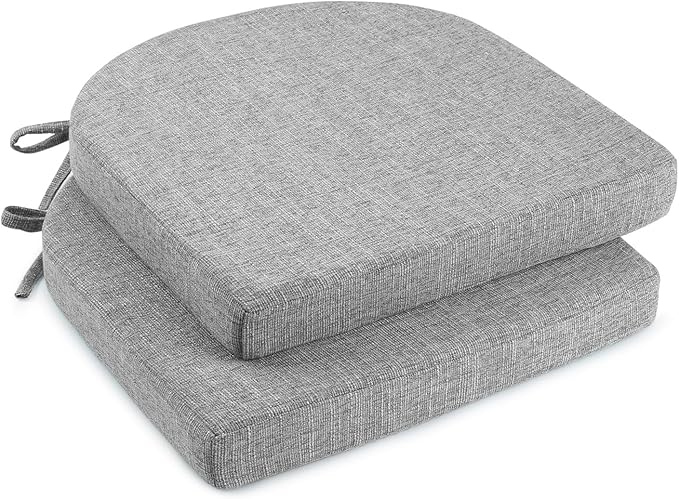 downluxe Indoor Chair Cushions for Dining Chairs, Soft and Comfortable Textured Foam Kitchen Chair Pads with Ties and Non-Slip Backing, 16" x 16" x 2", Light Grey, 2 Pack-Ruum Studio Home