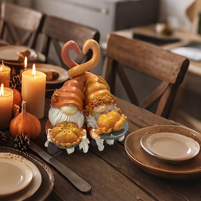 Fall Gnome Decor, Resin Thanksgiving Gnomes for Fall Decoration Indoor Home, Small Autumn Gnome Figurines with Pumpkin Pie and Turkey for Autumn Harvest-Ruum Studio Home