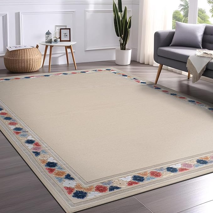 Beverly Rug Outdoor Rug 8x10 Modern Bordered Area Rugs for Indoor and Outdoor Patio Easy to Clean Non Shedding Living Room Porch Garden Washable Outside Carpet (8 x 10 Beige)-Ruum Studio Home