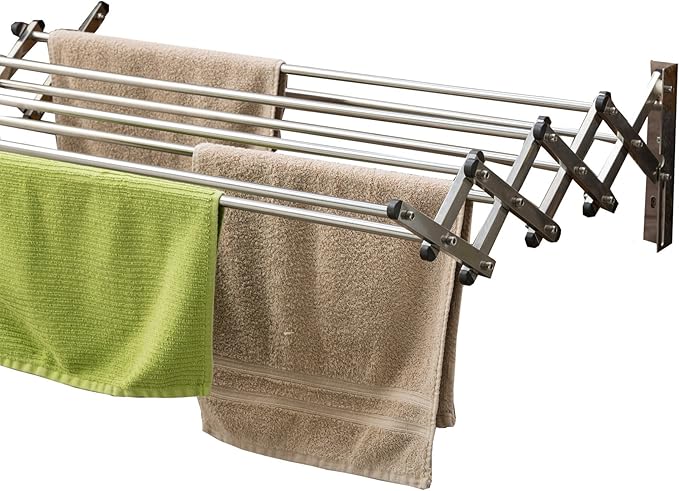 AERO W Racks Stainless Steel Wall Mounted Collapsible Laundry Clothes Drying Rack 60 Pound Capacity 22.5 Linear Ft-Ruum Studio Home