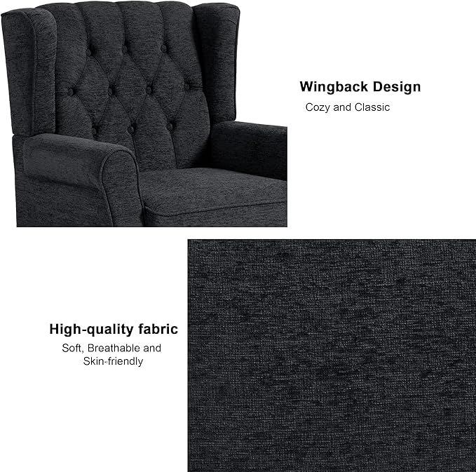 Accent Chair, Upholstered Armchair with Button Tufted High Back & Solid Wood Legs, Comfy Wingback Reading Single Sofa Chair for Small Spaces, Living Room, Bedroom-Blue,1 SEAT-Ruum Studio Home