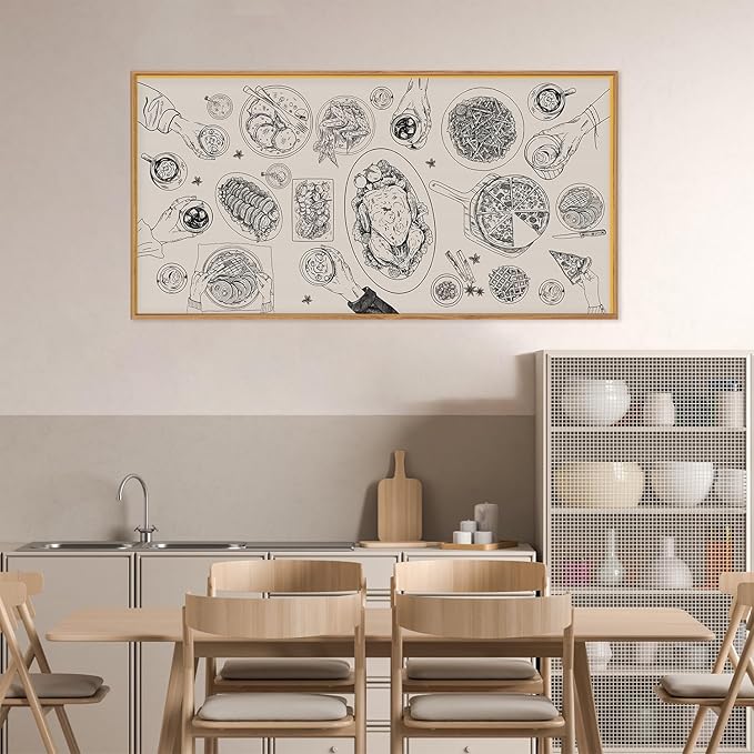 Vintage Food and Drink Framed Canvas Wall Art Set,Retro Sketch Pizza Cheers Wall Decor,Thanksgiving Dinner Turkey Artwork,Black and white Art Prints for Kitchen,Dining Room,Gatherings Decor-20"x40"-Ruum Studio Home