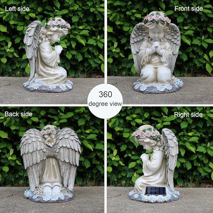 Praying Angels Figurine,Solar Garden Angel Statues, Waterproof Kneeling Angel Sculpture, Outdoor Decor Ornament for Patio Lawn Yard Balcony, Garden Gift-Ruum Studio Home