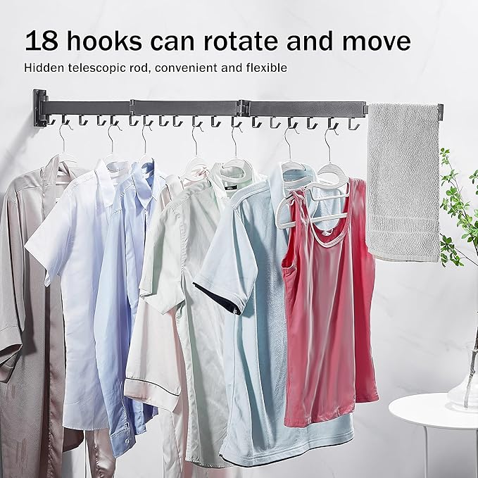 Clothes Drying Rack,Laundry Drying Rack Wall Mount, Space Saver Clothes Rack,Retractable,Collapsible(Tri-Fold), for Balcony,Laundry,Bathroom, Dark Grey Color,3z-g02-Ruum Studio Home