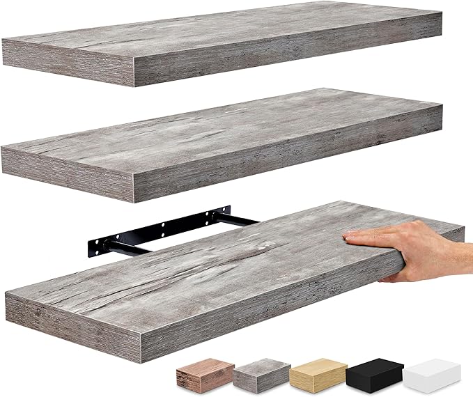 Sorbus Floating Shelves for Wall - 24" Bathroom Shelves, Wall Decor for Bedroom, Kitchen, Living Room, Home Decor & Book Storage - Mounted Floating Shelf with Invisible Brackets (Gray, 3 Pack)-Ruum Studio Home