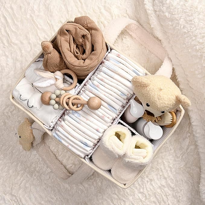 PeraBella Baby Diaper Caddy Organizer with Handle, Boy & Girl Shower Gift Basket, Portable Diaper Storage Basket Bin for Wipes, Newborn Baby Essentials Registry Search Must Haves, Car Caddy Organizer-Ruum Studio Home
