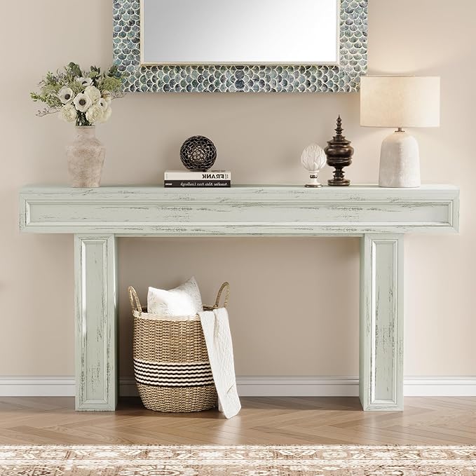 Rresyet 63 Inch Long Console Table, Sofa Table Behind Sofa, Wooden Entryway Table, Farmhouse Entryway Table for Entry, Hallway, Living Room (White)-Ruum Studio Home