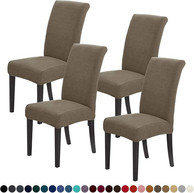 Joccun Chair Covers for Dining Room Set of 4,Dining Chair Slipcovers Stretch Dining Room Chair Covers Seat Protector,Washable Parsons Chair Cover for Home,Hotel,Banquet(Fossil,4 Pack)-Ruum Studio Home