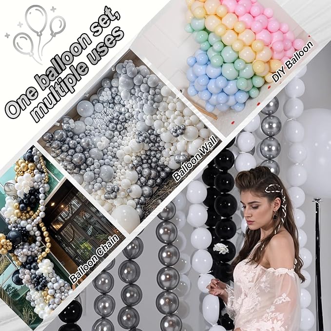 Black White and Gold Linking Balloons, 90PCS Black Gold and White Balloon Arch, Metallic Silver Quick Linked Connecting Balloon for Wedding Birthday Baby Shower Graduation New Year Party Decorations-Ruum Studio Home