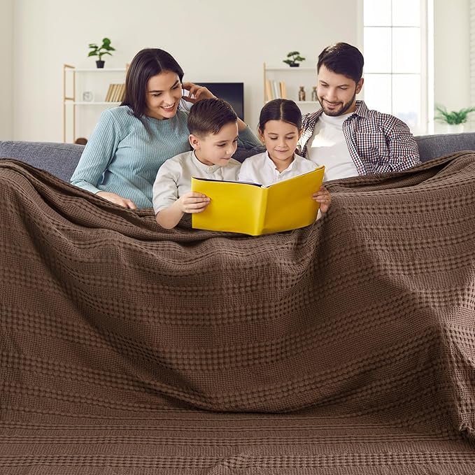 PHF Cooling Waffle Blanket California King Size, Lightweight 60% Rayon Derived from Bamboo & 40% Cotton Breathable Blanket for Hot Sleepers, Soft and Luxury for Bed Couch Sofa, 110"x96", Cocoa Brown-Ruum Studio Home