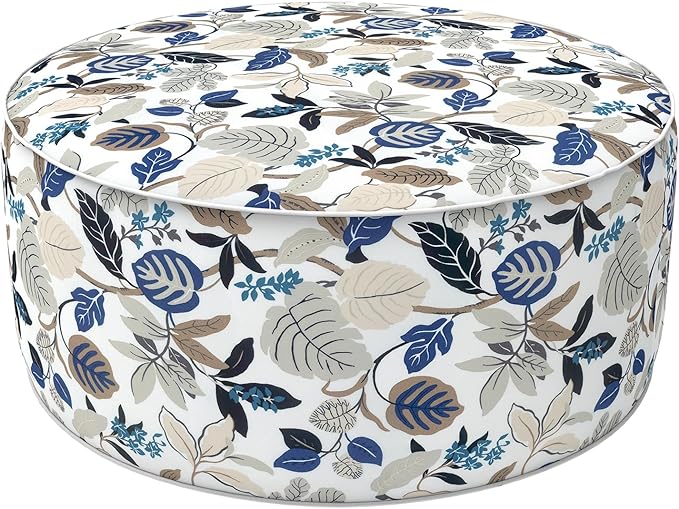 LVTXIII Indoor/Outdoor Inflatable Ottoman, D31 x H14 Inch Large Round Ottoman, All Weather Foot Rest Stool, Portable Footrest for Patio, Garden, Camping and Home - Breeze Leaves Beige-Ruum Studio Home