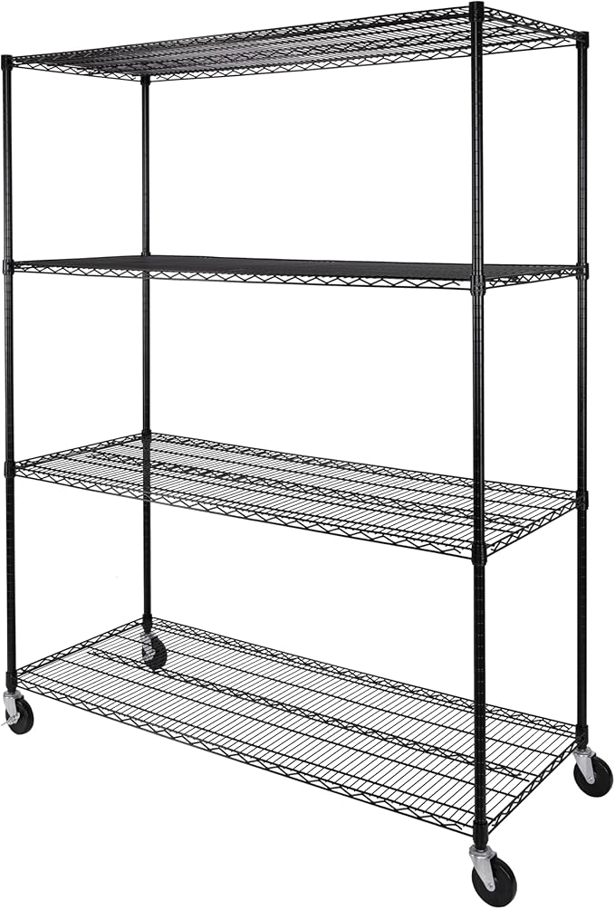 Seville Classics UltraDurable Heavy Duty NSF Solid Steel Wire Rack Storage Unit, Organizer for Garage, Warehouse, Office, Restaurant, Classroom, Kitchen, Black, 4-Tier Shelving, 60" W x 24" D-Ruum Studio Home