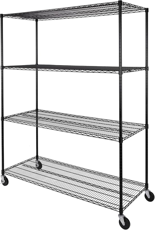Seville Classics UltraDurable Heavy Duty NSF Solid Steel Wire Rack Storage Unit, Organizer for Garage, Warehouse, Office, Restaurant, Classroom, Kitchen, Black, 4-Tier Shelving, 60" W x 24" D-Ruum Studio Home