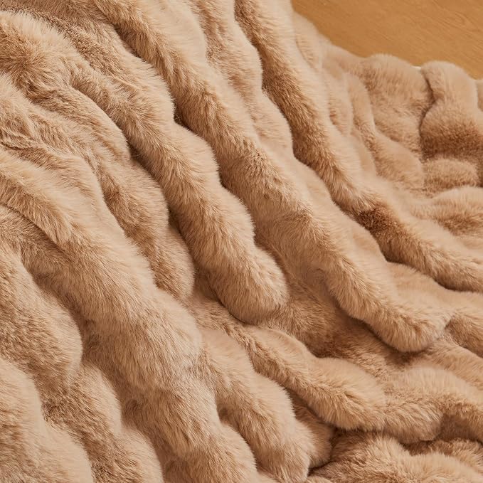 Lotus Karen Faux Fur Blanket - Big Bubble Rabbit Fluff Twin Size, 60x80 Inches-Ruum Studio Home