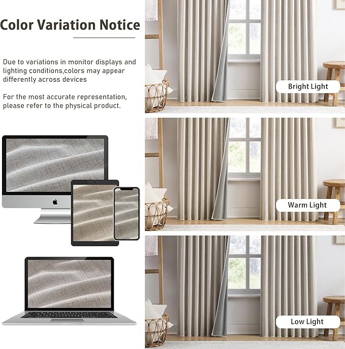 RAIN CITY Extra Long Blackout Curtains 144 Inches Long,Custom Length High Ceiling Tall Grey Backing Draperies for Large Windows Living Room Back Tab Rod Pocket with Hooks(50 x 144-in 12ft Beige 2PCs)-Ruum Studio Home