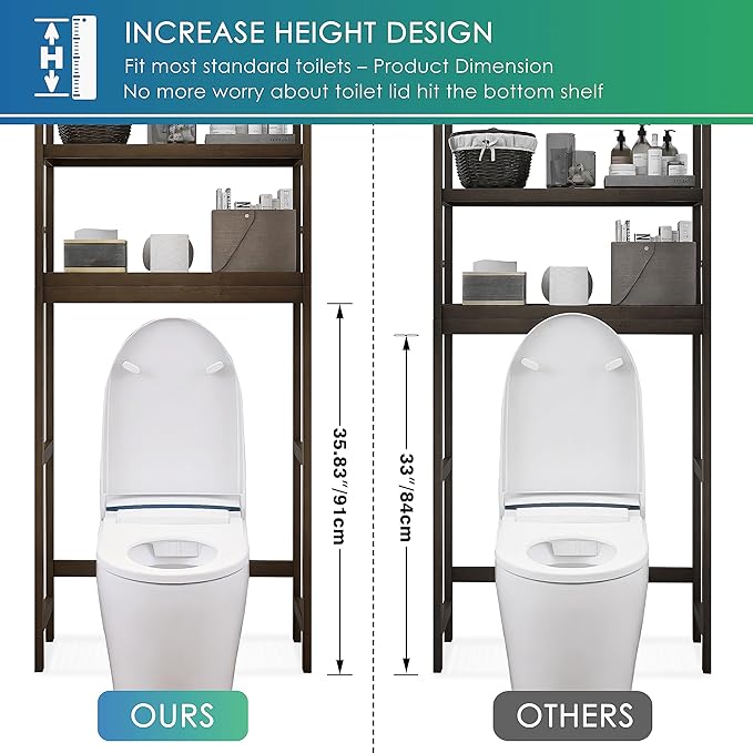 SMIBUY Bathroom Storage Shelf, Bamboo Over-The-Toilet Organizer Rack, Freestanding Toilet Space Saver with 3-Tier Adjustable Shelves (Walnut)-Ruum Studio Home