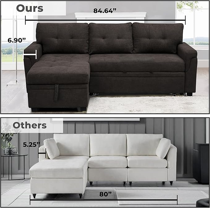 Naomi Home L-Shaped Reversible Sectional Sofa with Pull-Out Sleeper Bed and Storage Chaise, Espresso Velvet-Ruum Studio Home