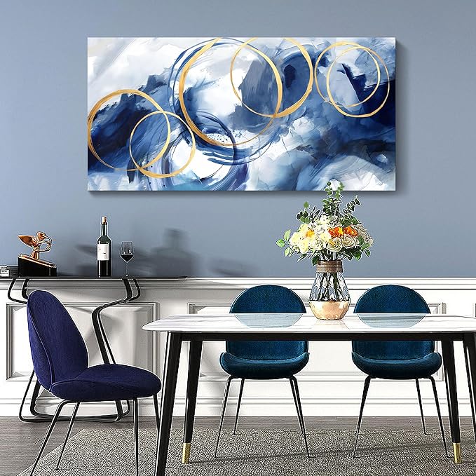 AJAZIKO Large Art For Wall Abstract Wall Decor Blue Modern Art Wall Decor Artwork For Walls Living Room Office Pictures For Wall Navy Gold Contempor Decorations For Bedroom Size 29x58-Ruum Studio Home
