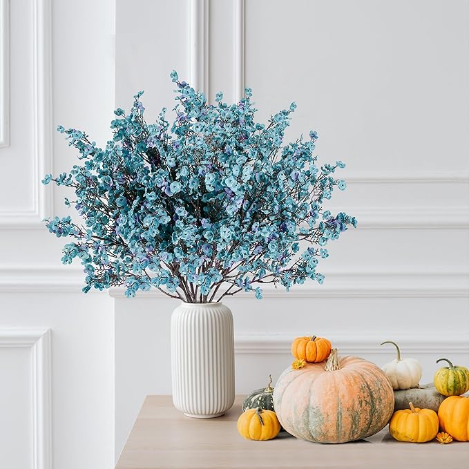 Sggvecsy 15 Pcs Babys Breath Artificial Flowers Gypsophila Bouquets Bulk Real Touch Fake Silk Flowers for Home DIY Floral Arrangement Table Centerpiece Fall Thanksgiving Autumn Decoration (Fall Blue)-Ruum Studio Home