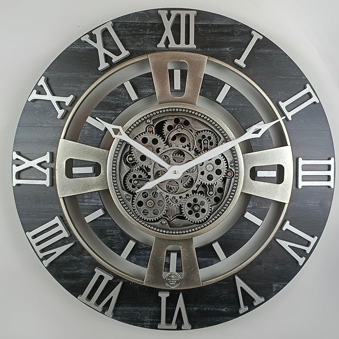 The Gears Clock Real Moving Gear Wall Clock England Line (Vintage Black, 24 inches (60 cm))-Ruum Studio Home
